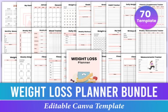 Weight Loss Planner Bundle Canva Kdp
