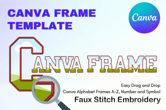 Faux embroidery letter Canva frame templates