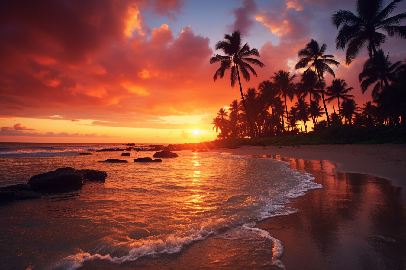 Golden Tropical Sunset with Silhouette P Graphic by saydurf · Creative ...