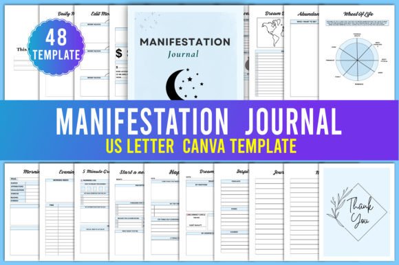 Manifestation Journal Canva Interior with reflection and mindset worksheet pages