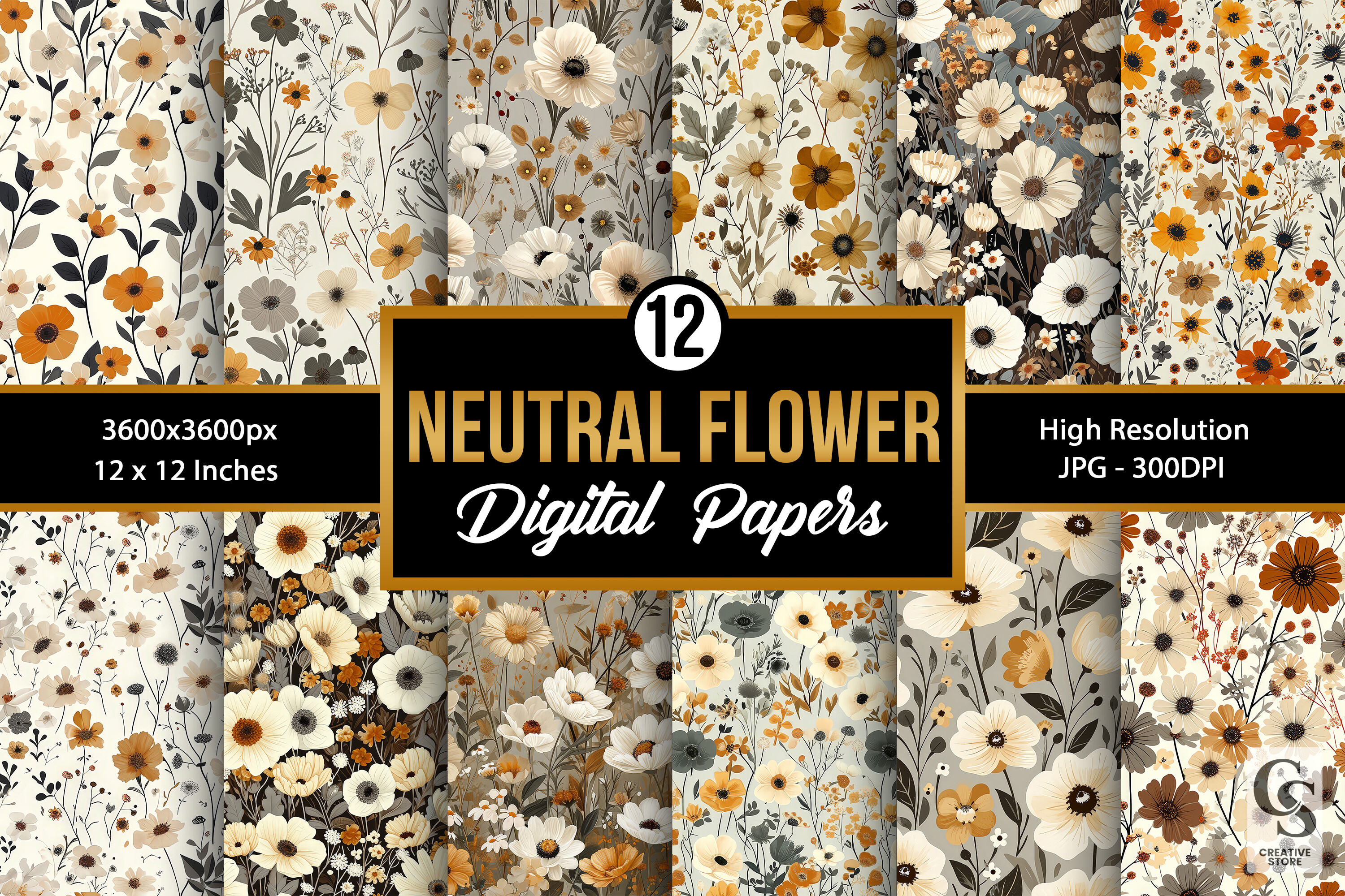 Neutral Blooming Flowers Digital Papers Graphic by Creative Store ...
