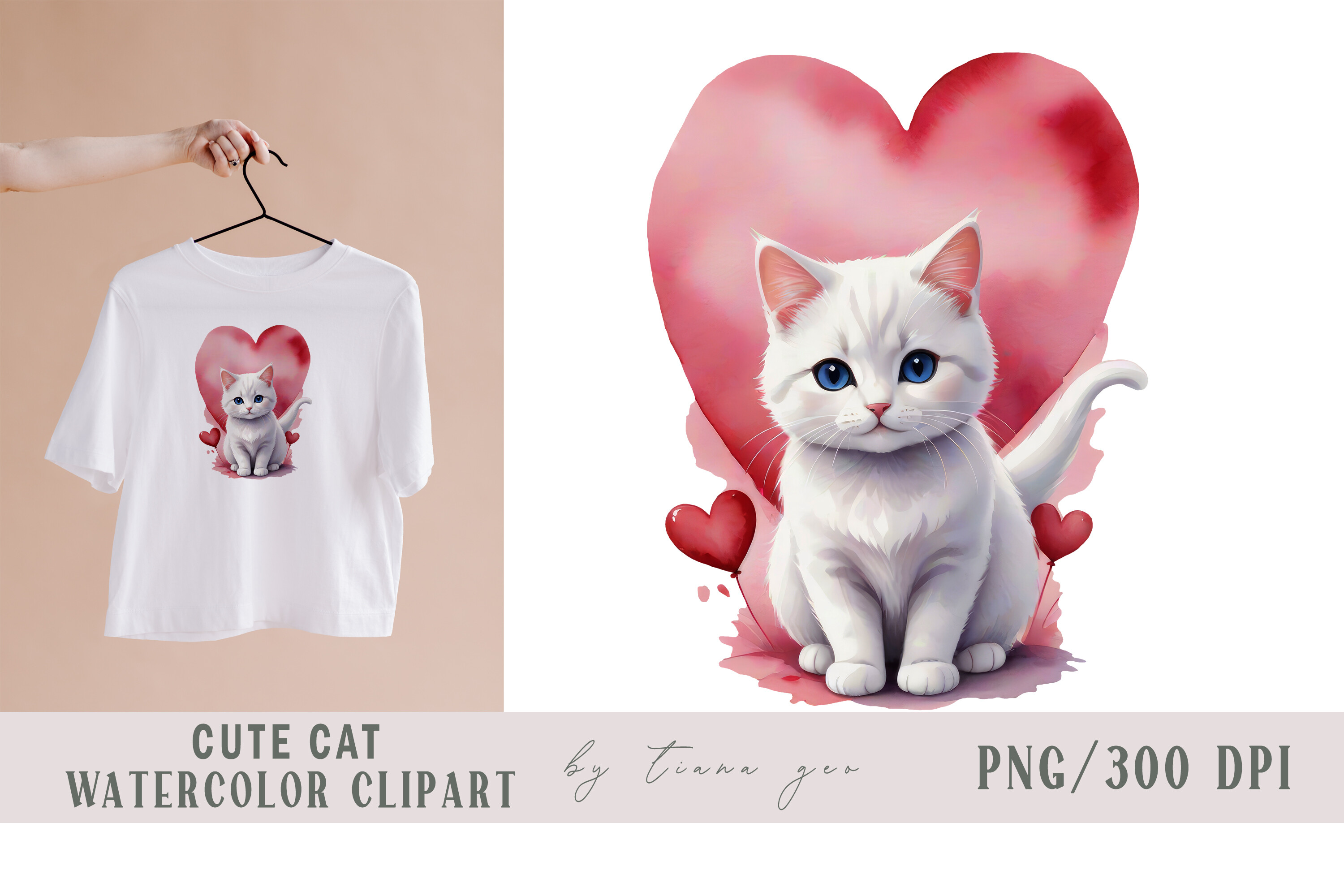 Watercolor Valentines Day Cat Clipart Graphic by Tiana Geo · Creative ...