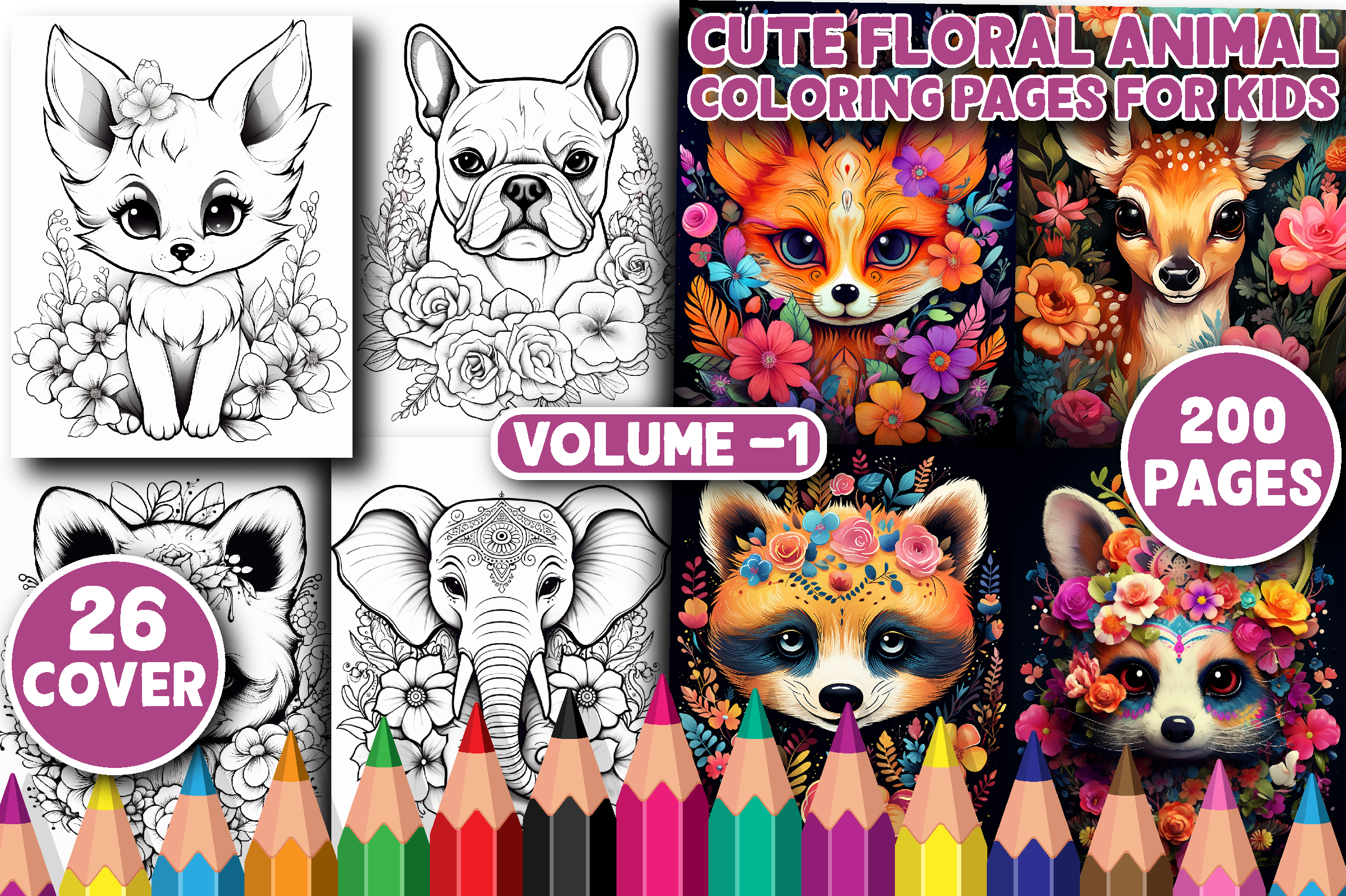 200 Cute Floral Animal Coloring Pages