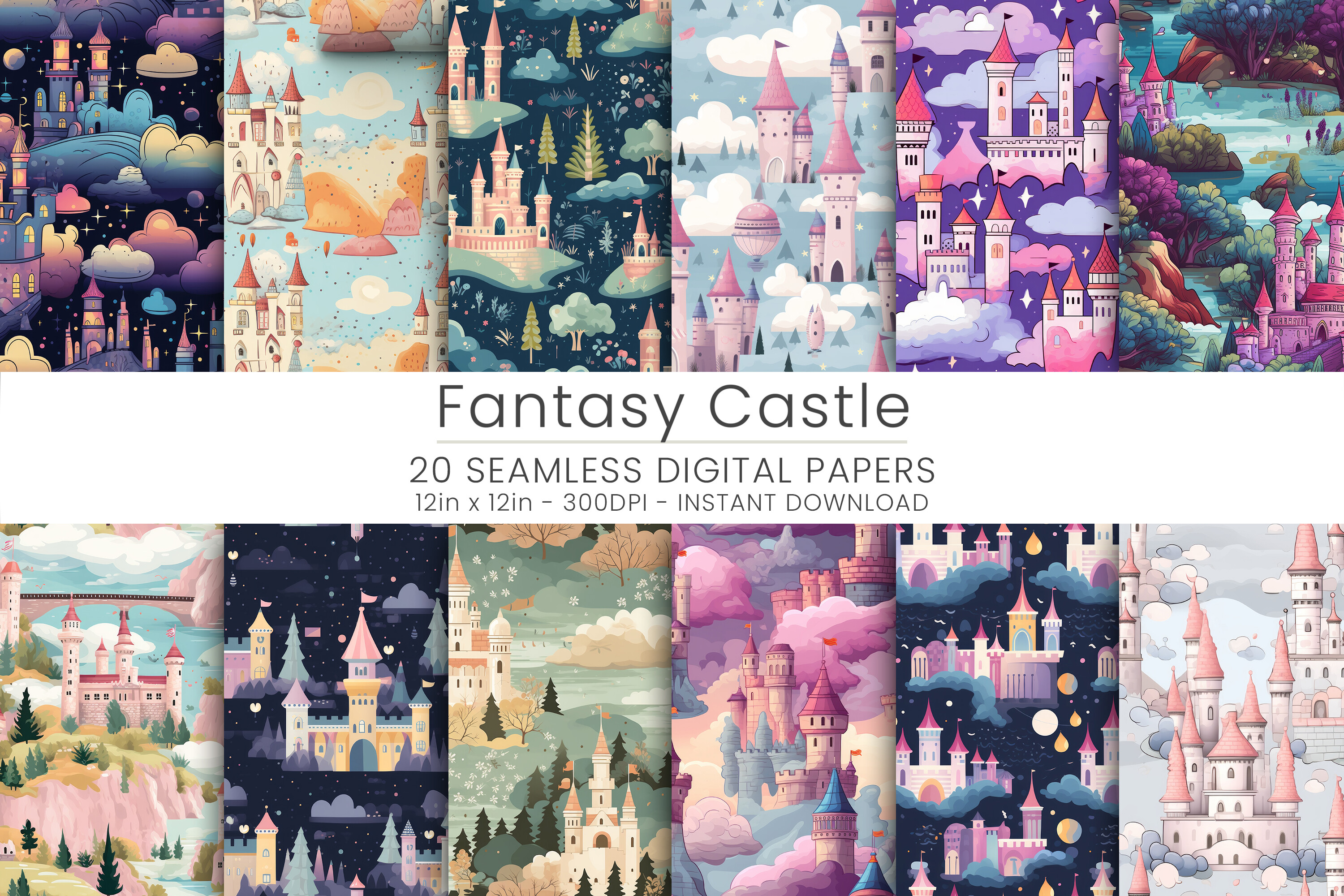 Fantasy Castle Digital Paper Graphic by MettoDigitalPaperArt · Creative ...