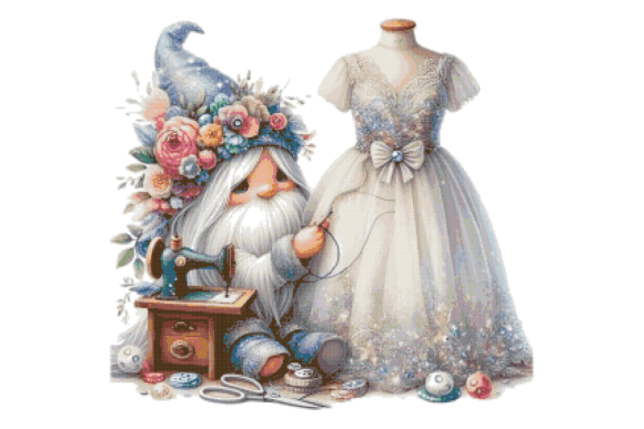 Gnome Sewing Counted Cross Stitch PDF