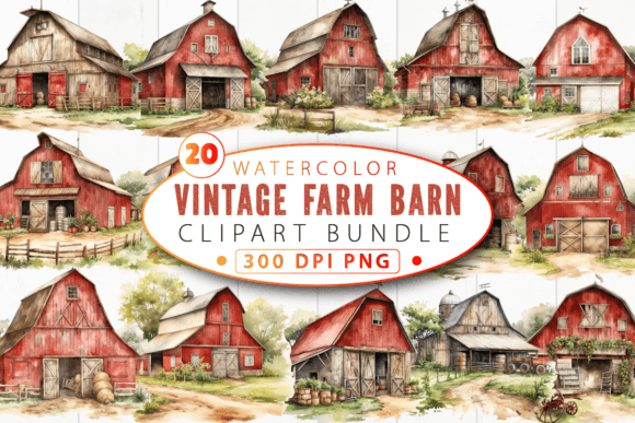 Vintage Farm Barn Clipart Bundle Graphic by CraftyCakes · Creative Fabrica