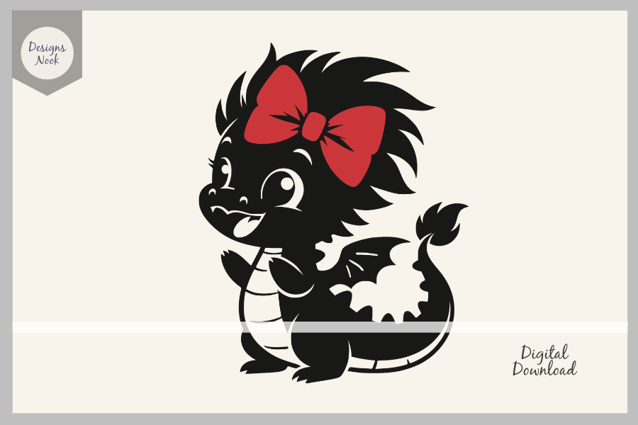 Baby Dragon Wearing a Big Bow SVG DXF