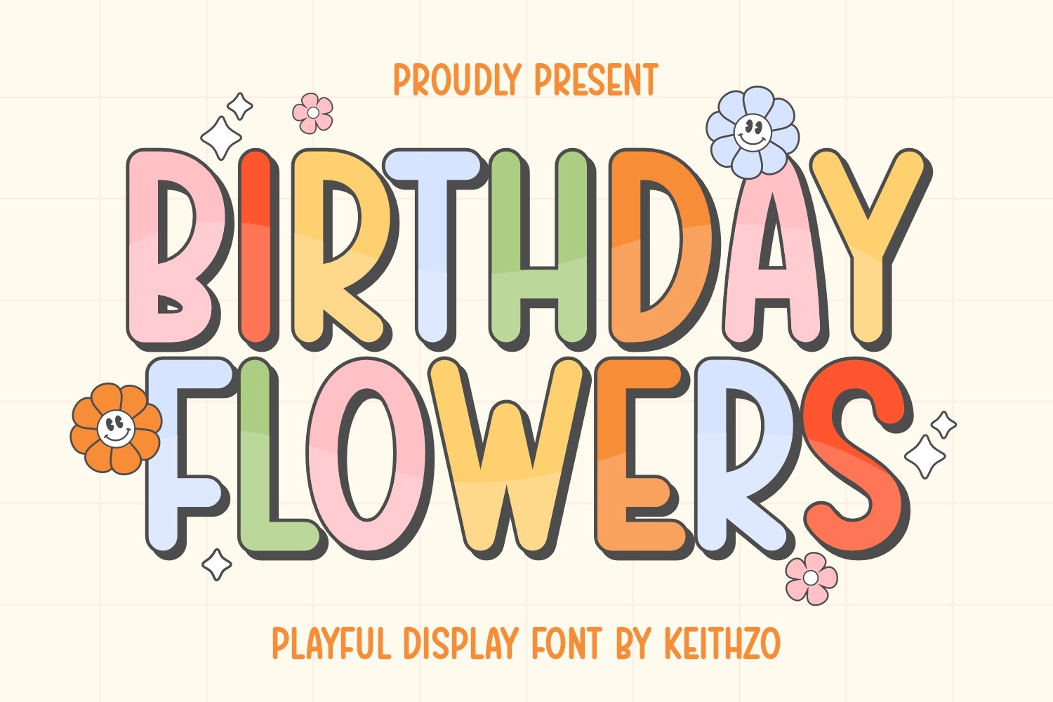 Birthday Flowers preview, floral-feeling birthday font for invitations