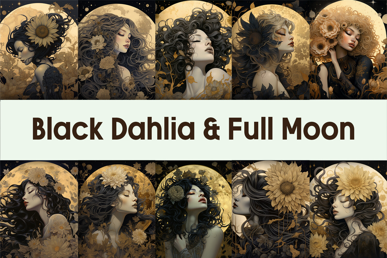Black Dahlia & Full Moon Graphic by Pamilah · Creative Fabrica