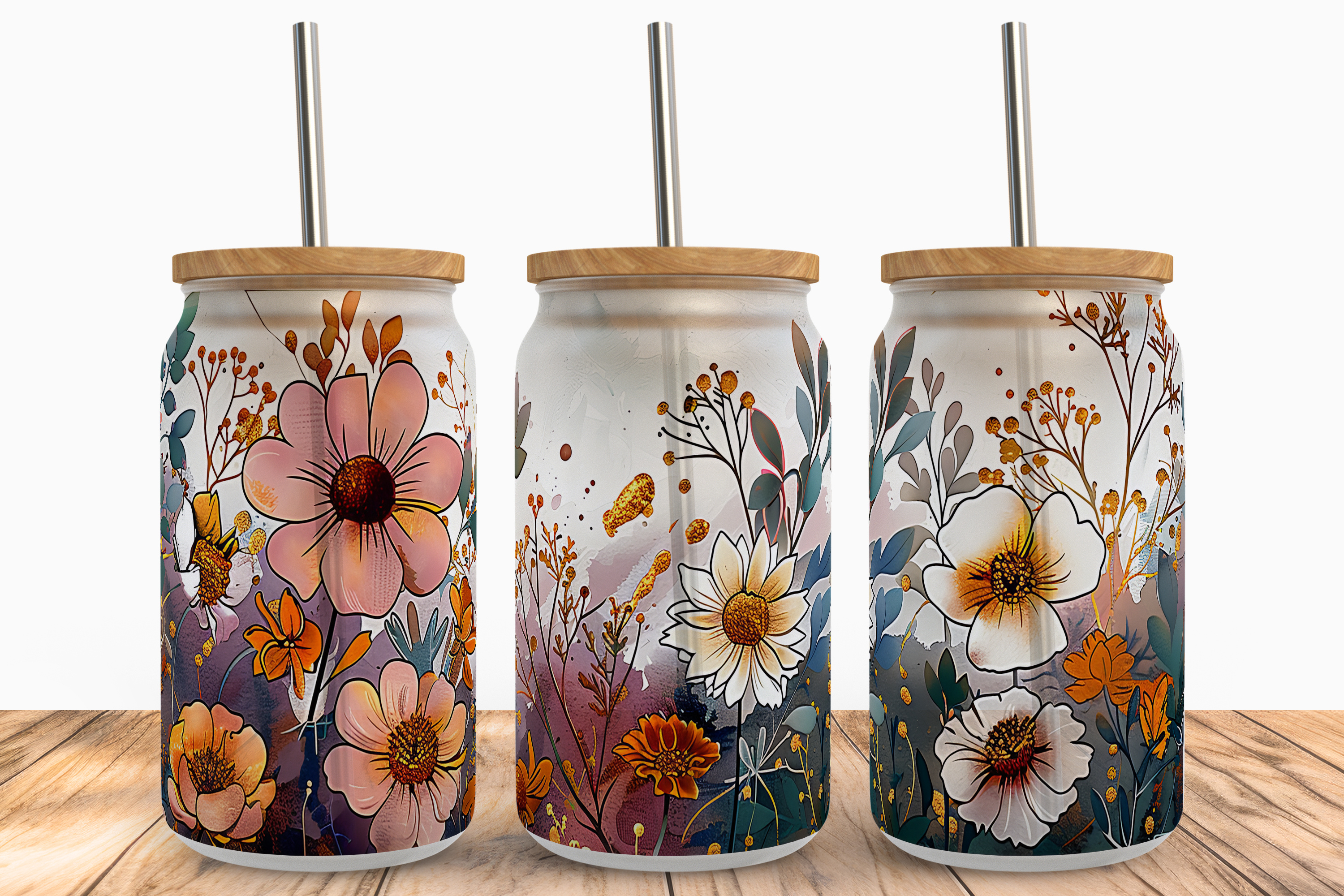 Boho Flower 16Oz Libbey Wrap PNG Graphic by Rare · Creative Fabrica
