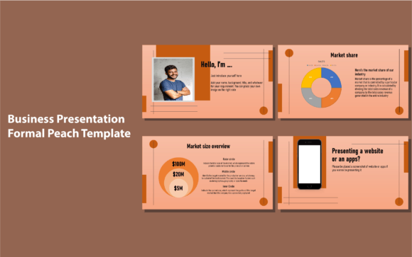 Peach business presentation template editable in Canva and PowerPoint