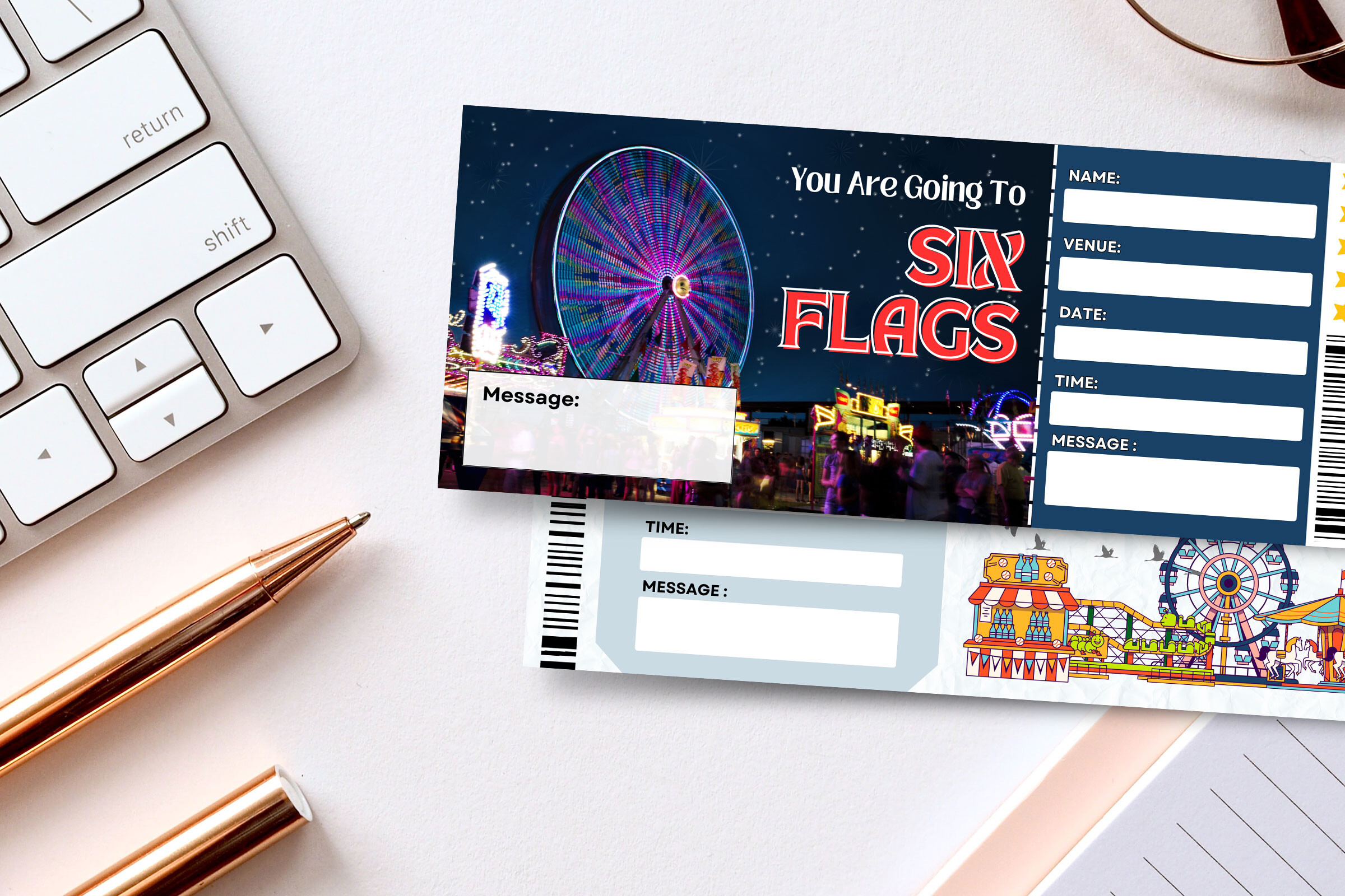 Printable SIX FLAGS Surprise Gift Ticket