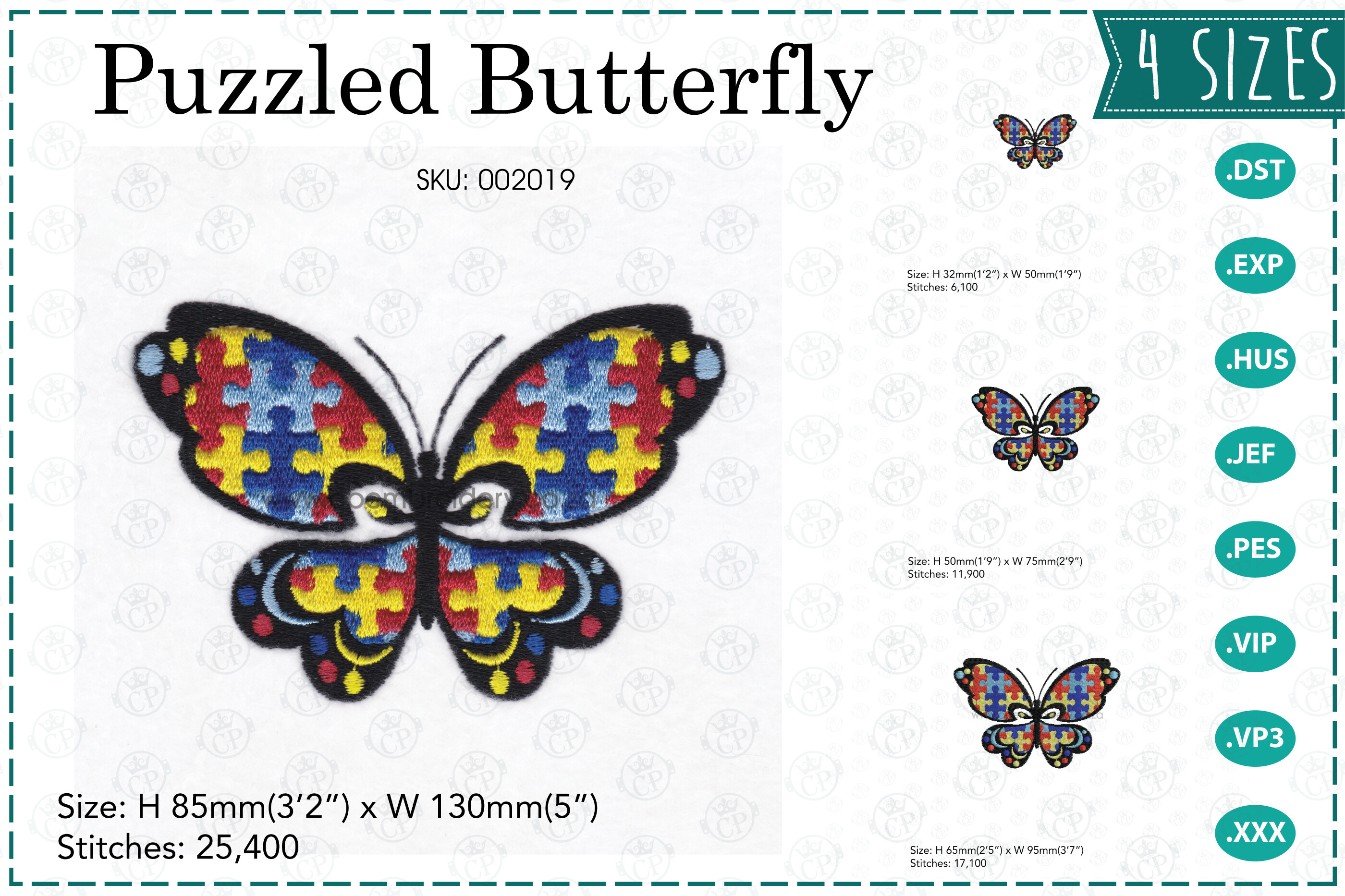 Puzzled Butterfly Embroidery Design