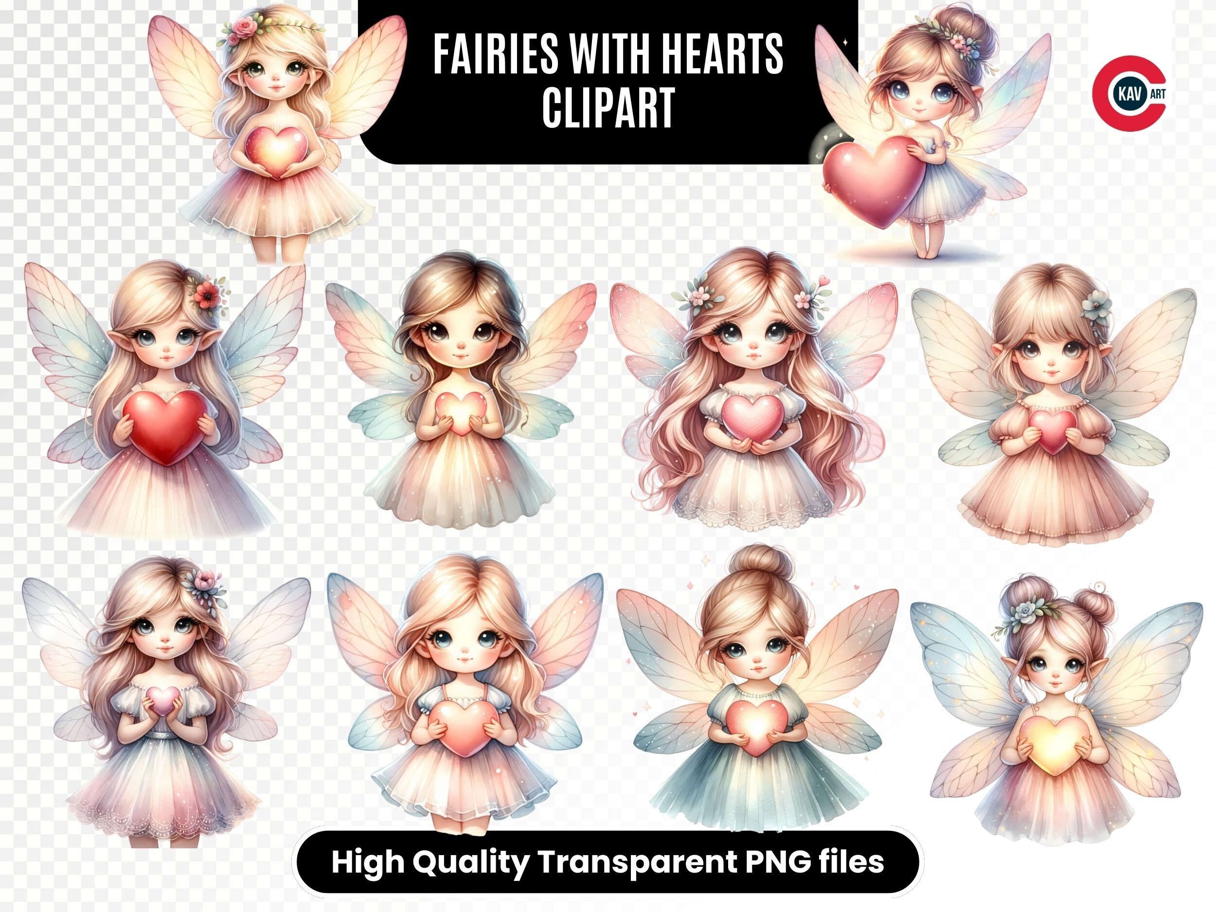 Whimsical Watercolor Fairies with Hearts