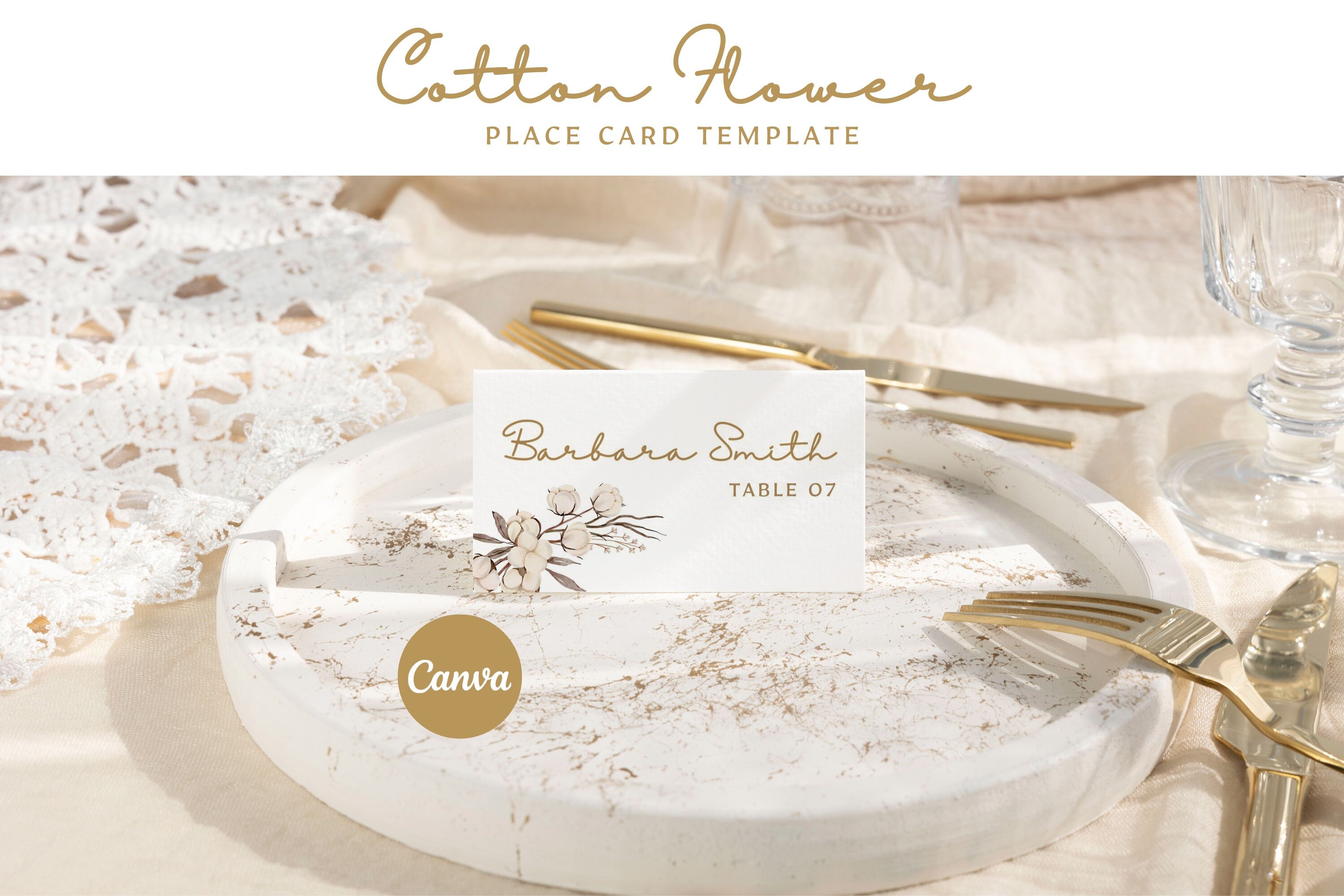 Cotton Flower Escort Card Template