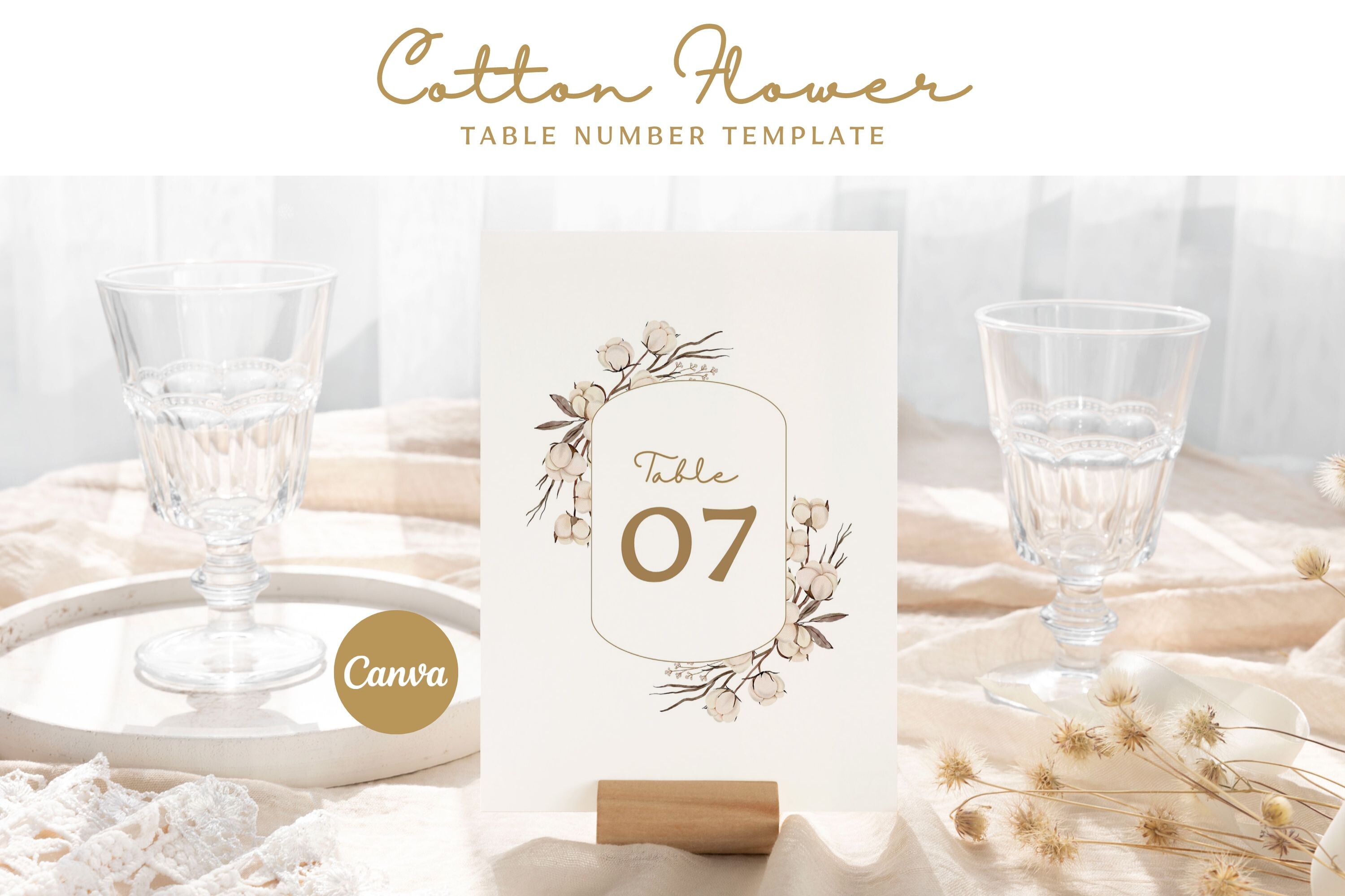 Cotton Flower Table Number Template