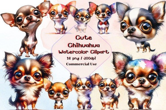 Cute chihuahua watercolor clipart PNG sublimation for premium dog mom drinkware