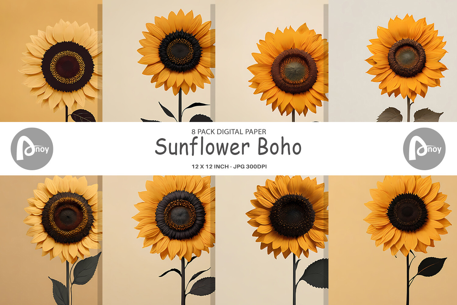 Digital Paper Sunflower Boho Graphic by Artnoy · Creative Fabrica