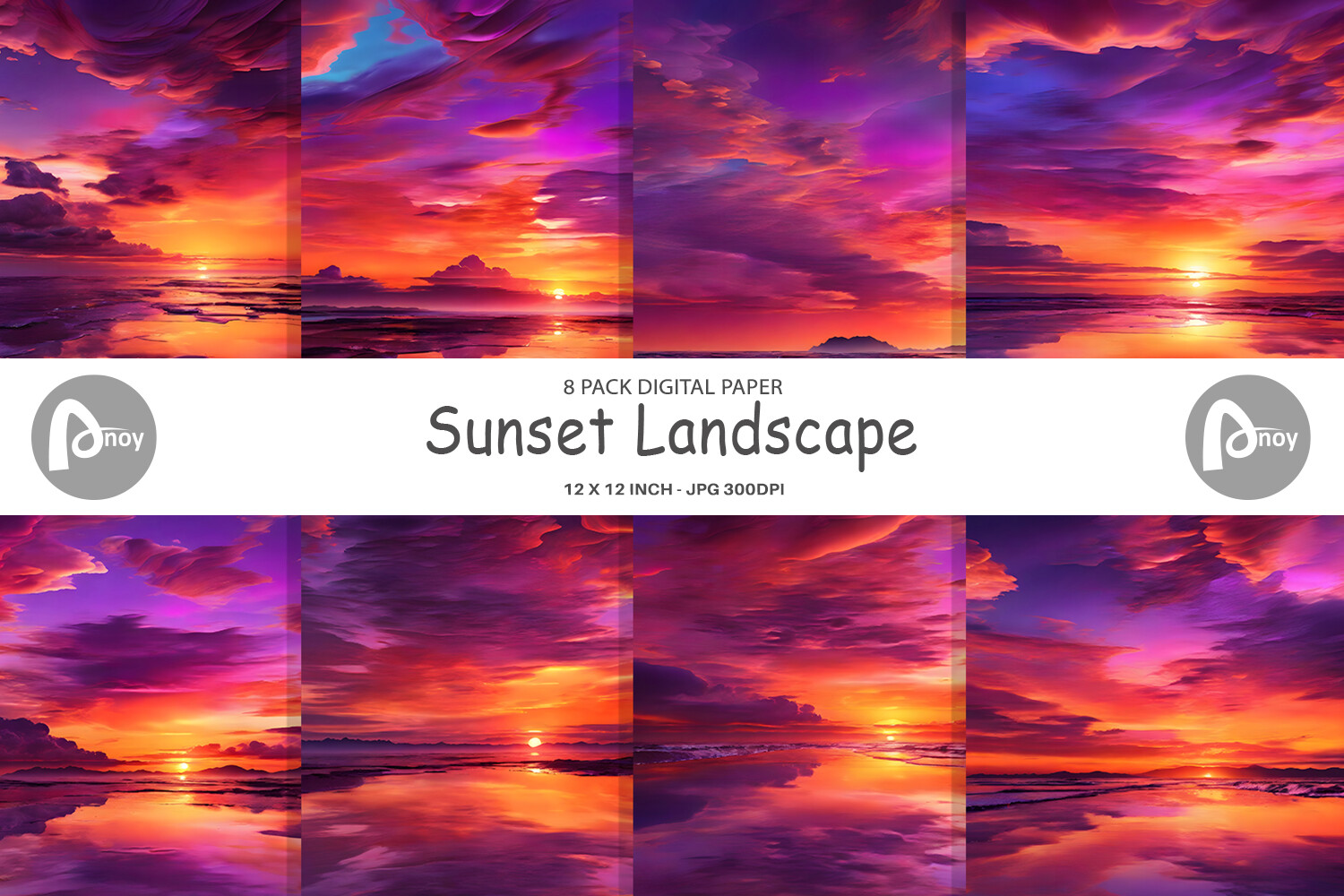 Digital Paper Sunset Landscape Graphic by Artnoy · Creative Fabrica