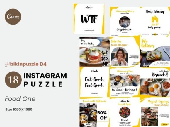 Preview of Food One Instagram Puzzle Canva Template food social media design template