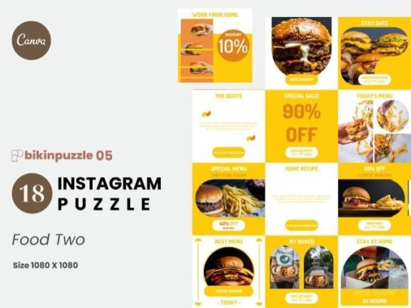 Preview of Food Two Instagram Puzzle Canva Template food social media design template
