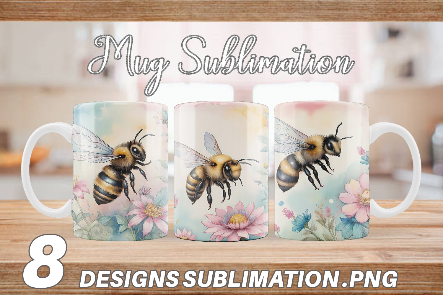 Mug Watercolor Bee Flowers Graphic by Artnoy · Creative Fabrica