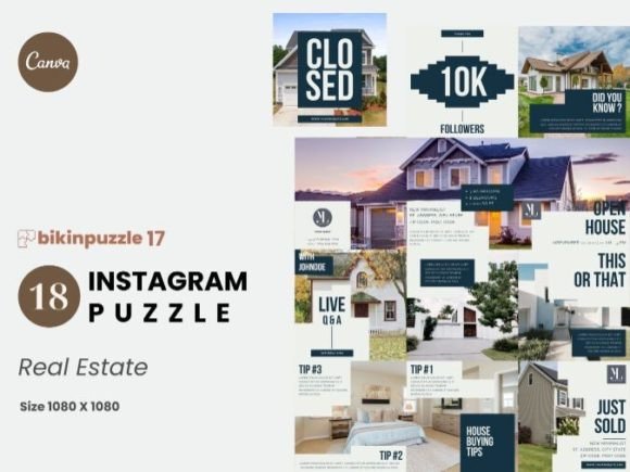 Preview of Real Estate Instagram Puzzle Canva real estate social media template
