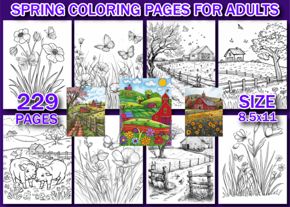 Spring Coloring Pages for Adults-V2