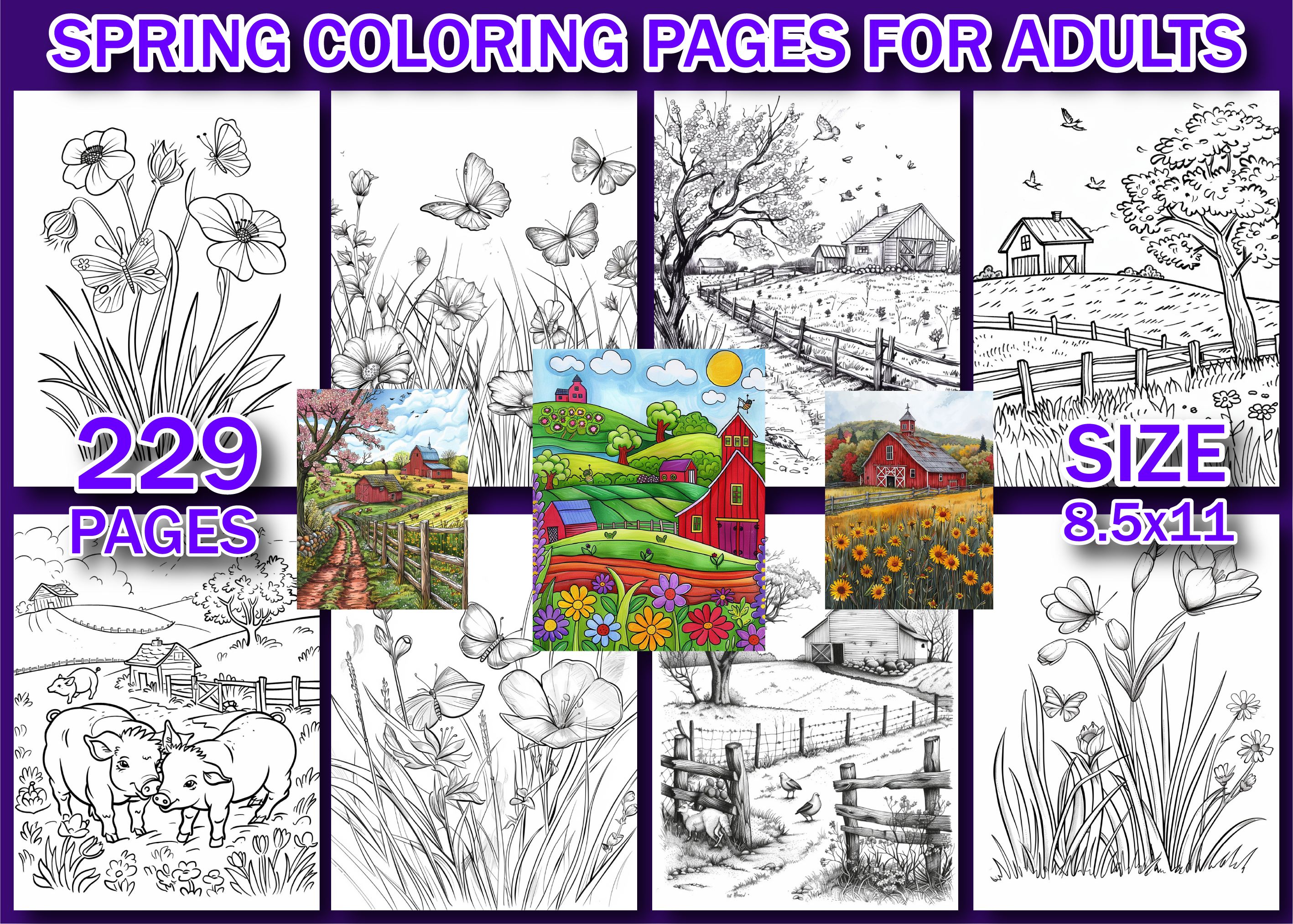 Spring Coloring Pages for Adults-V2