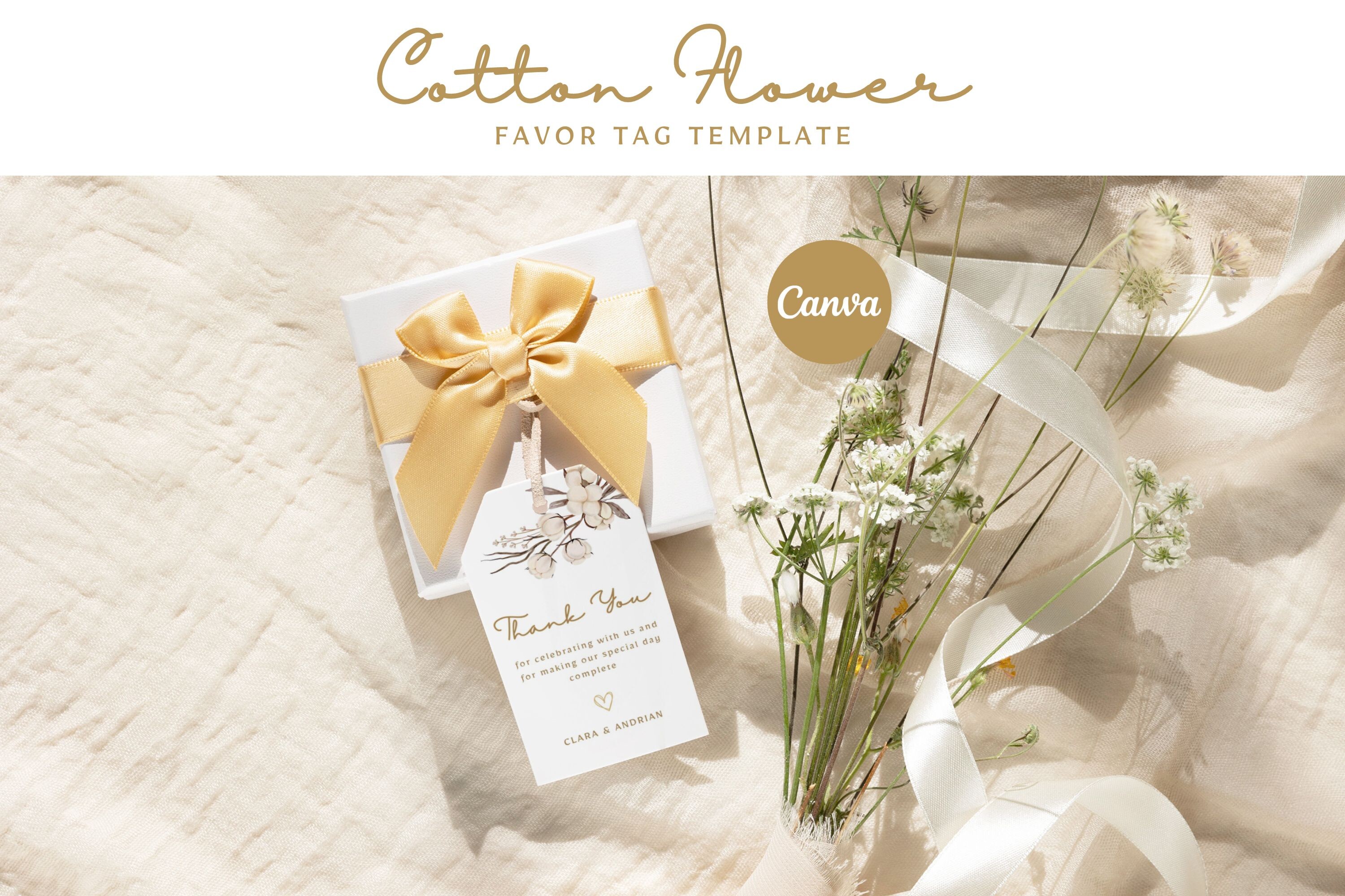 Watercolor Cotton Flower Favor Tag