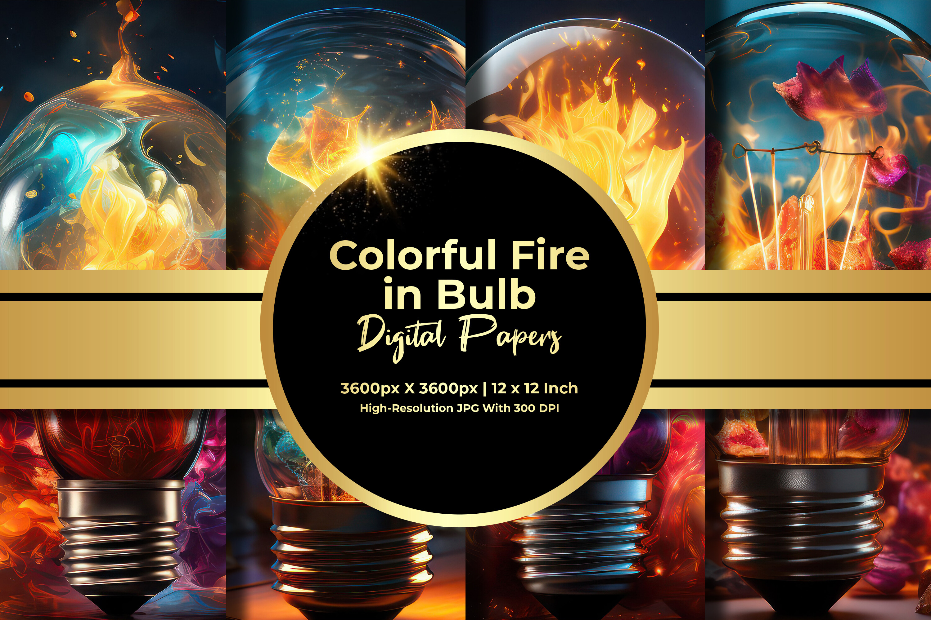 Colorful Fire in Bulb Digital Paper Graphic by Creative World ...