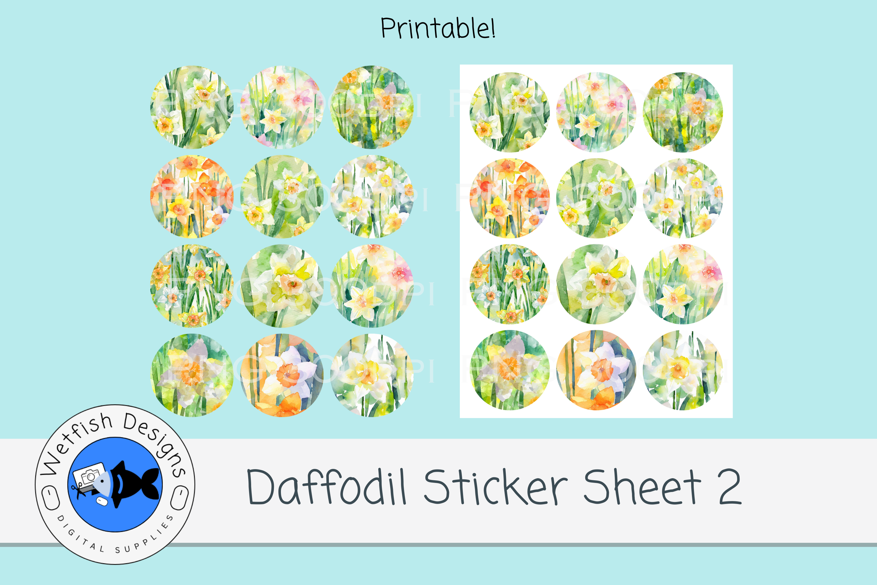 Daffodil Sticker Sheet 2 Graphic by Wetfish Designs · Creative Fabrica