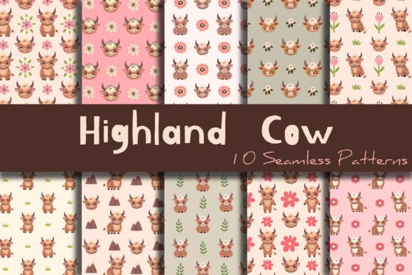 Highland Cow Seamless Patterns