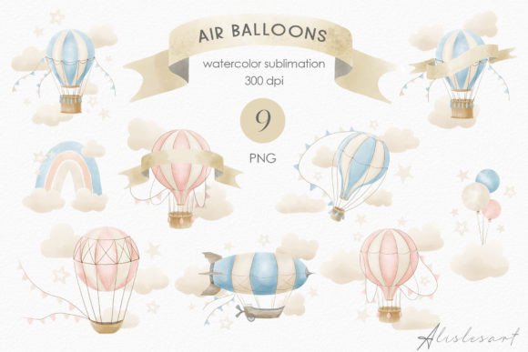 Hot Air Balloon Watercolor Sublimation