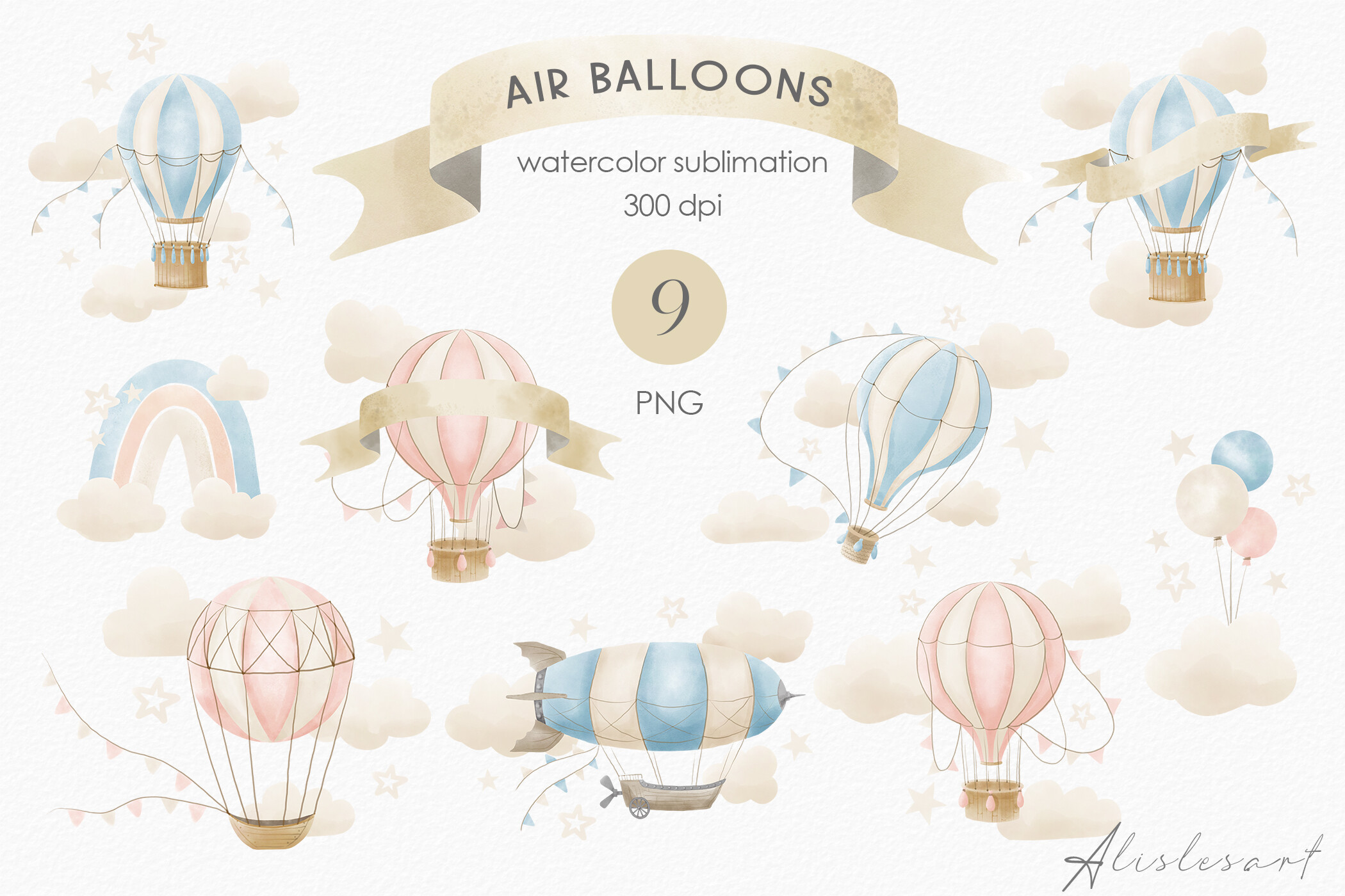 Hot Air Balloon Watercolor Sublimation