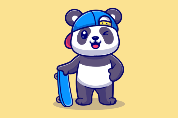 Cute Panda with Skateboard Cartoon Graphic by catalyststuff · Creative ...