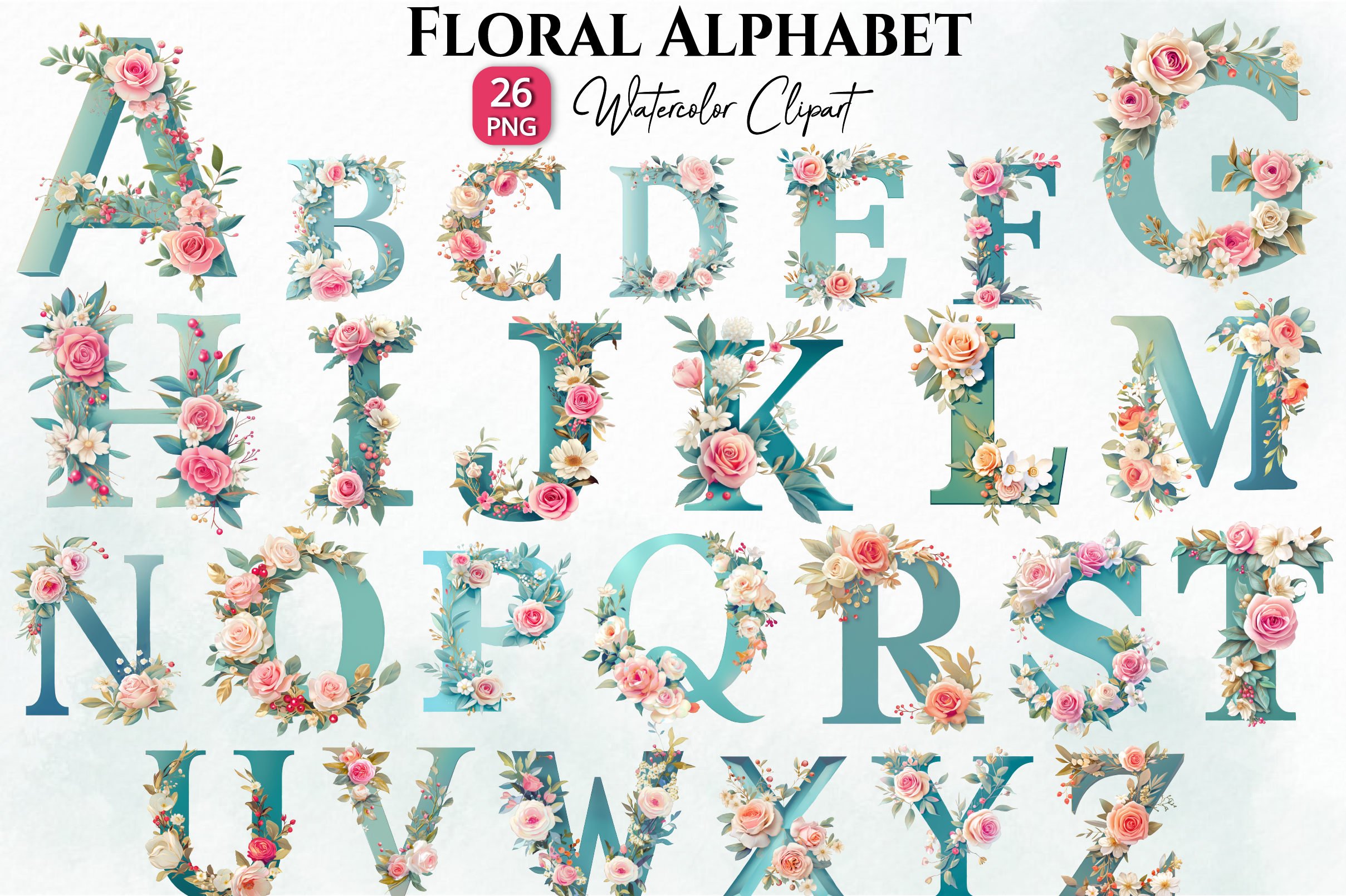 Floral Alphabet Watercolor Clipart Graphic by Danishgraphics · Creative ...