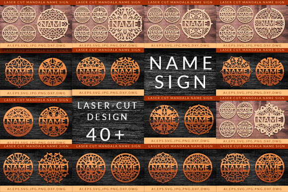 Mandala Name Sign SVG Bundle preview, mandala designs with customizable name sections