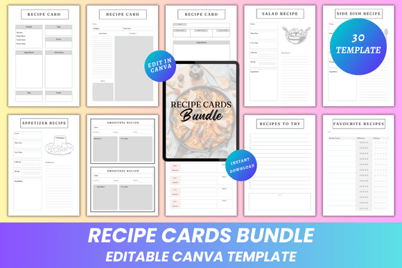 Recipe Cards Bundle Canva Kdp Interior