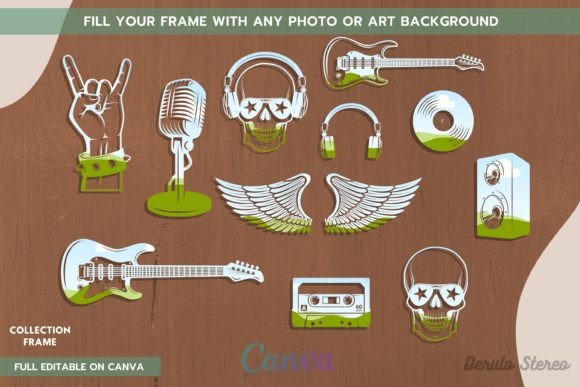 Rock and roll music elements Canva frame template