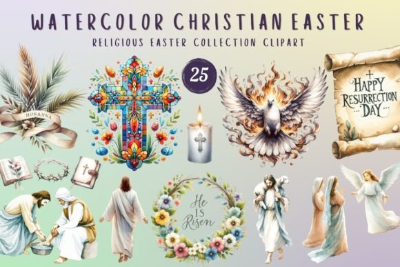 Watercolor Christian Easter Clipart PNG - Printable