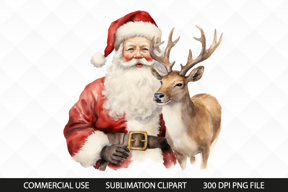 Watercolor Santa with Reindeer Clipart Graphic by Bee.design · Creative ...