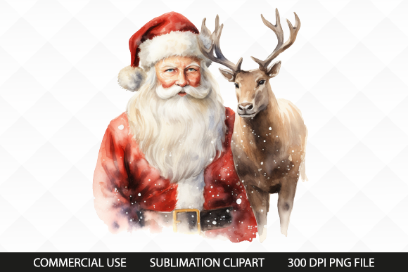 Watercolor Santa with Reindeer Clipart Graphic by Bee.design · Creative ...