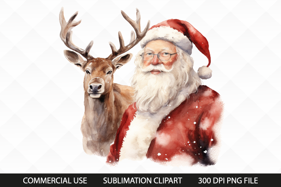 Watercolor Santa with Reindeer Clipart Graphic by Bee.design · Creative ...