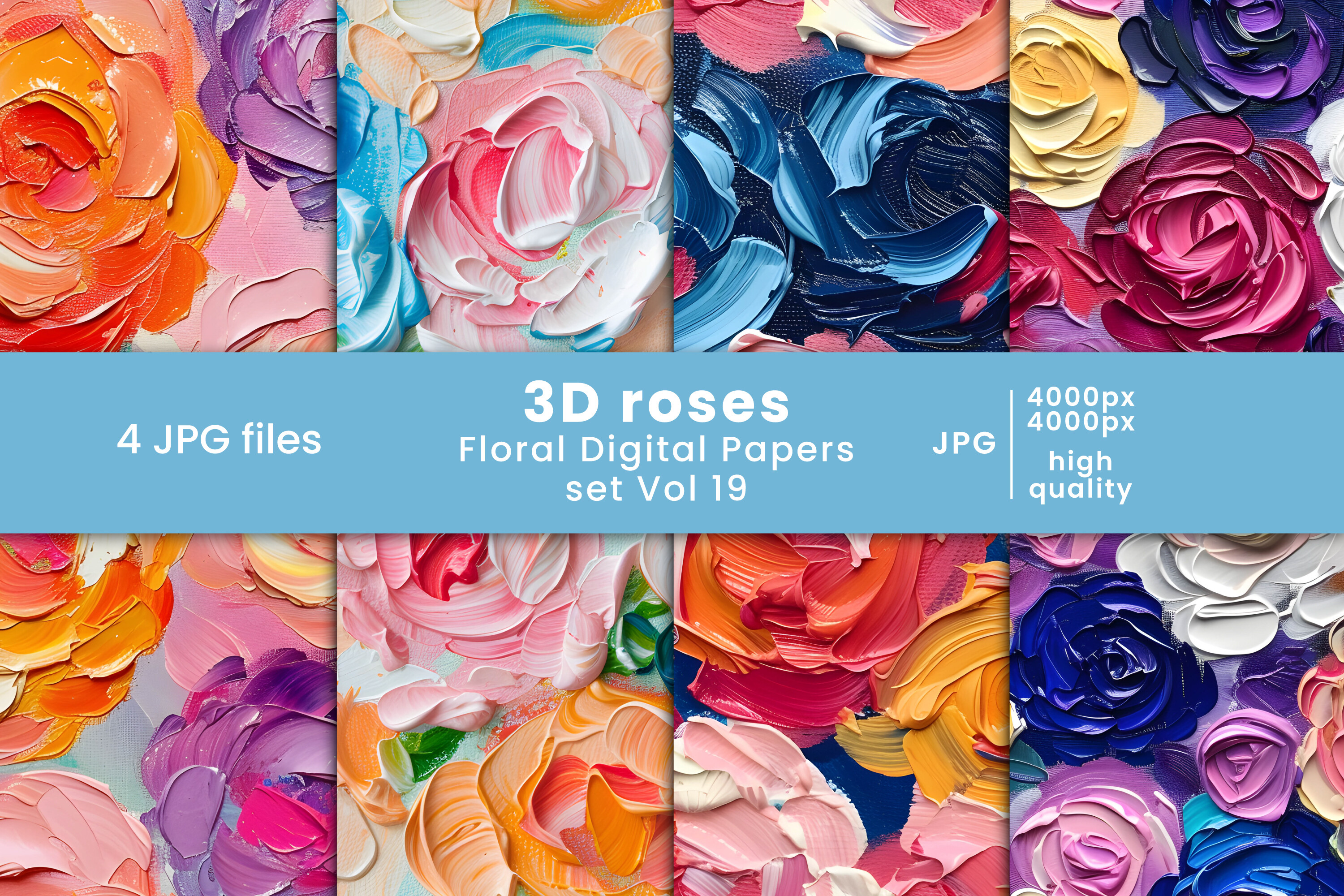 3d Floral Roses Digital Papers Set Graphic by Creatophics · Creative ...