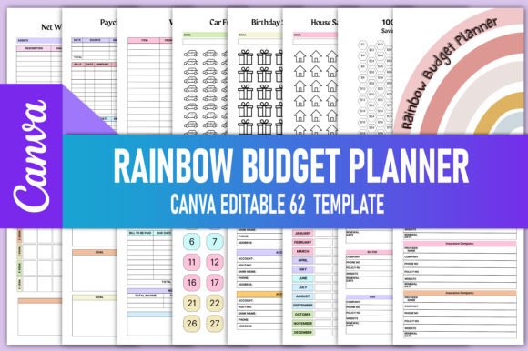 Editable Rainbow Budget Planner Canva