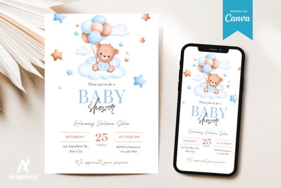 New Baby Shower Invitation Canva Temp