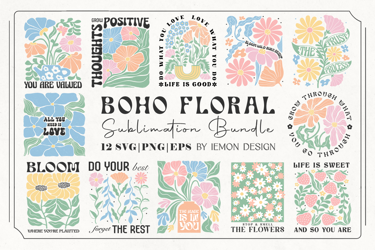 Boho Floral Quote SVG Bundle Graphic by Lemon.design · Creative Fabrica