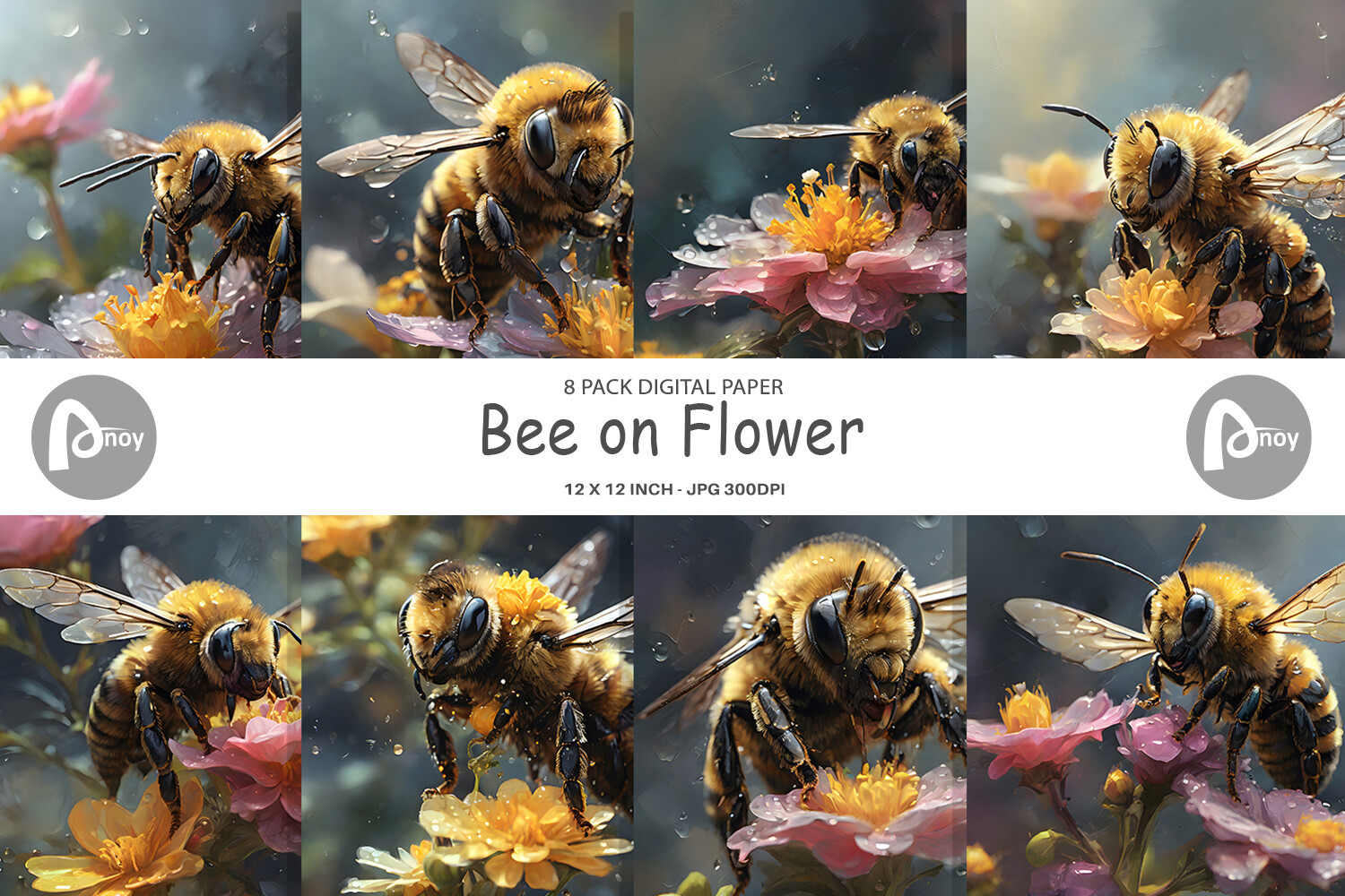 Digital Paper Bee and Flower Graphic by Artnoy · Creative Fabrica