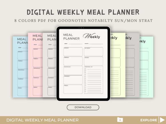 Digital Weekly Meal Planner, Goodnotes